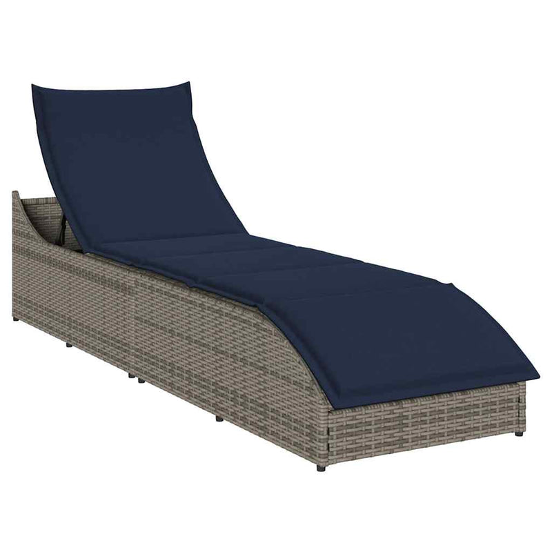 vidaXL összecsukható napozóágy párnával és tárolóval szürke polyrattan