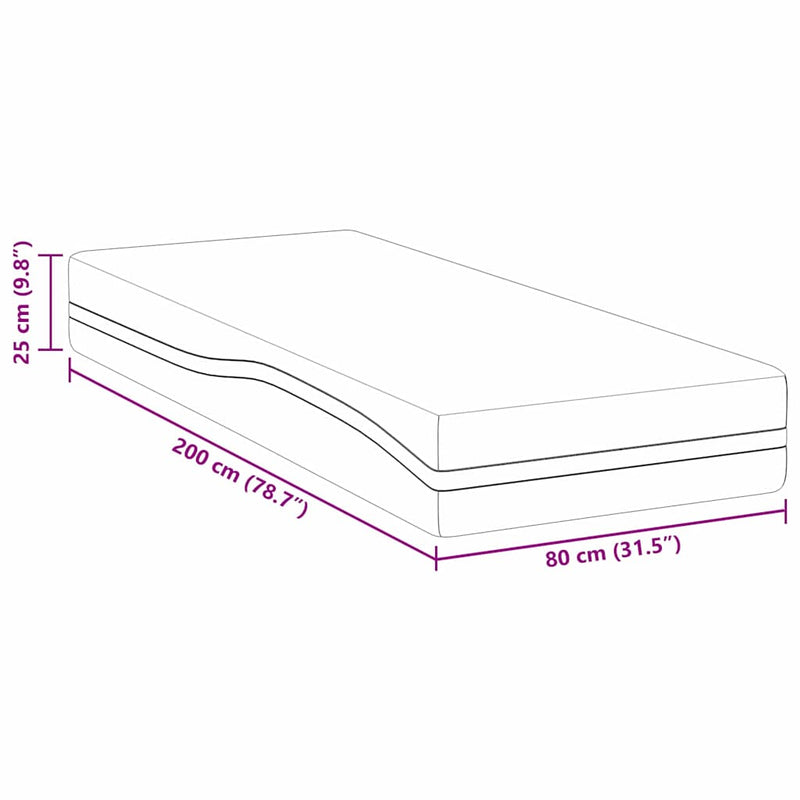vidaXL Matrac Fehér és Szürke 80 x 200 cm Memóriahab
