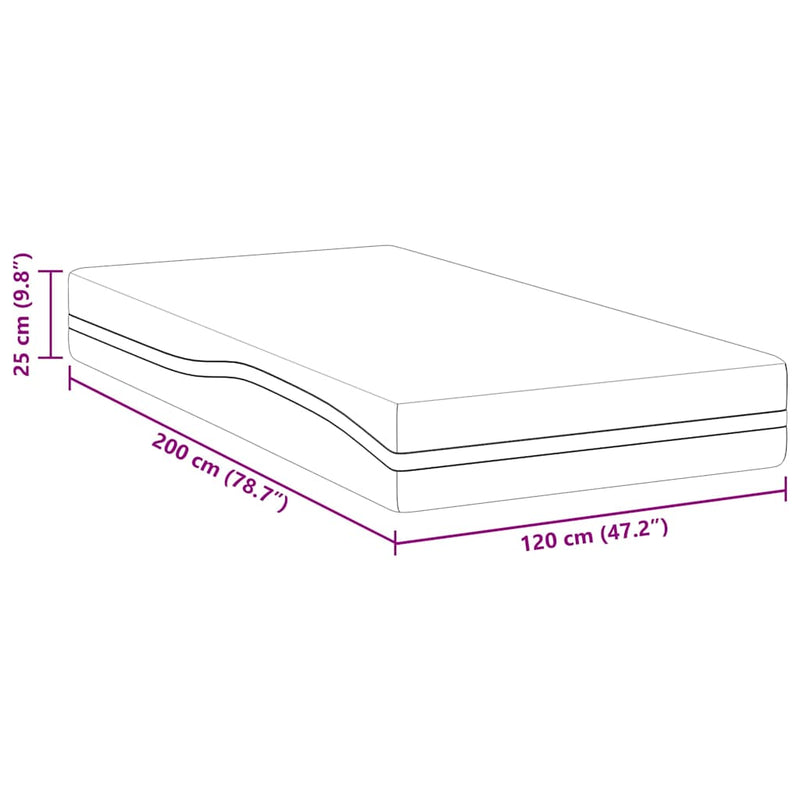 vidaXL Matrac Fehér és Szürke 120 x 200 cm Memóriahab