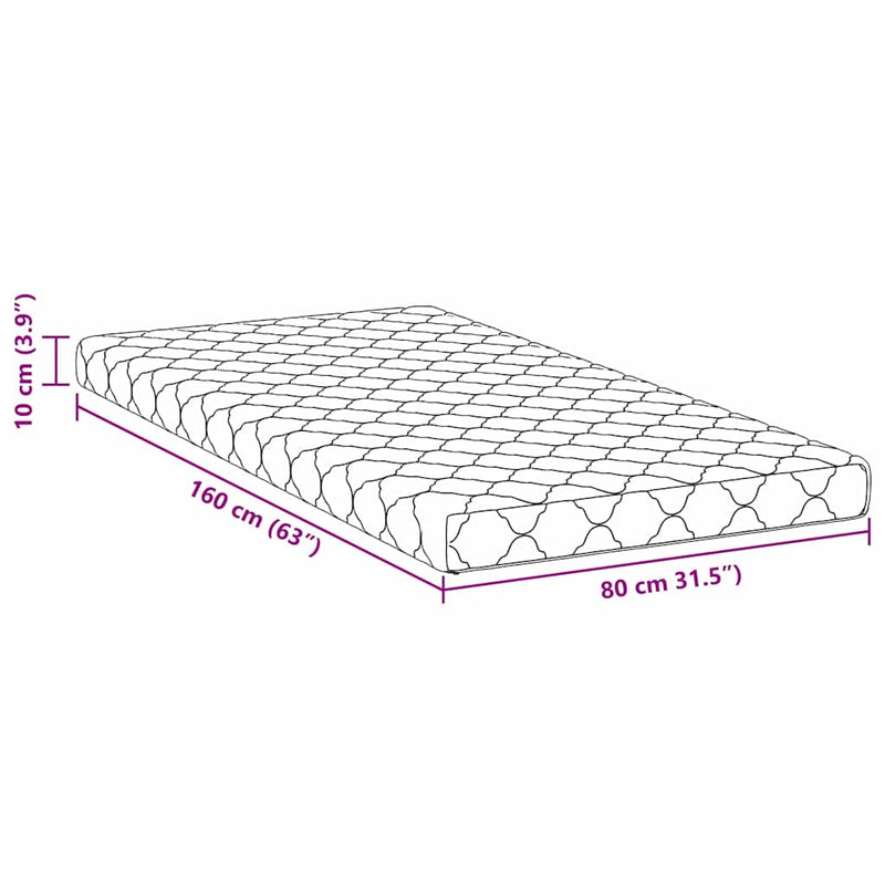 vidaXL Matrac kókuszréteggel Fehér 160 x 80 cm PU hab