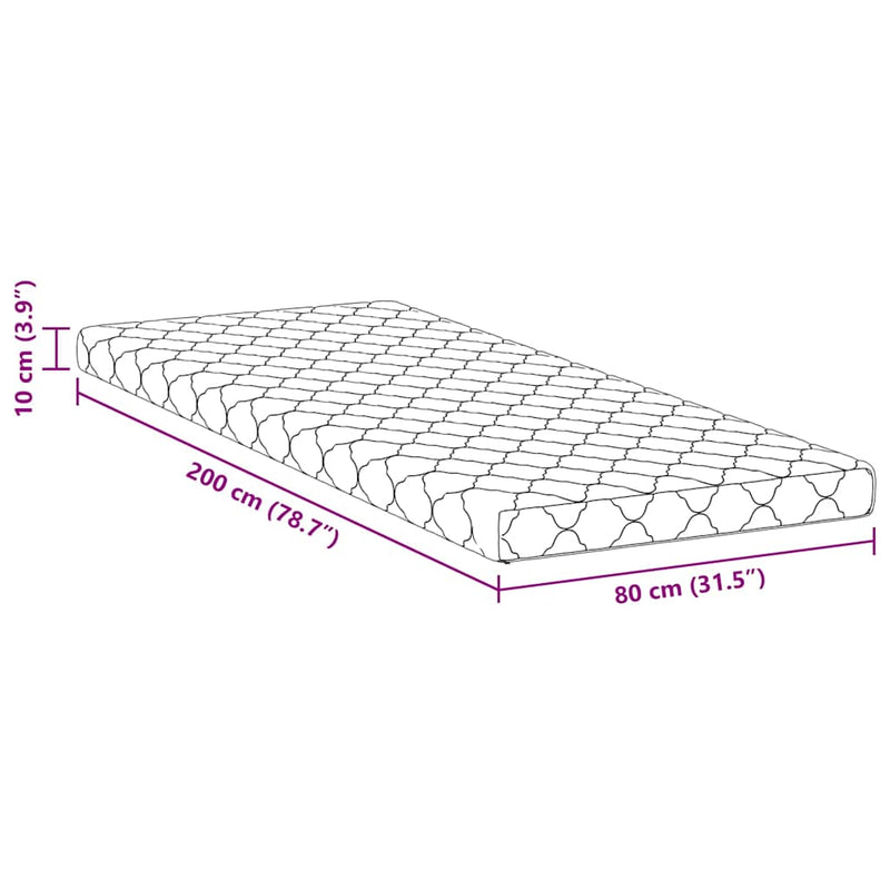 vidaXL Matrac kókuszréteggel Fehér 200 x 80 cm PU hab