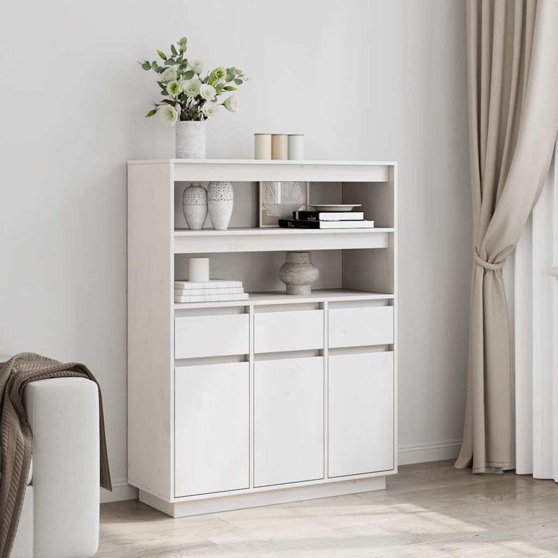 vidaXL fehér tömör fenyőfa magasszekrény 89x34x116,5 cm