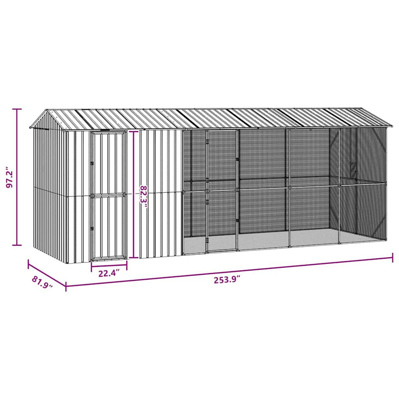 vidaXL Madár kalitka Antracit 645 x 208 x 247 cm Horganyzott acél