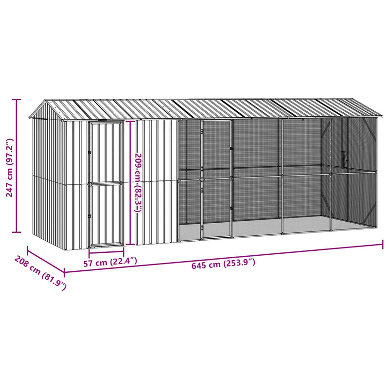 vidaXL Madár kalitka Antracit 645 x 208 x 247 cm Horganyzott acél