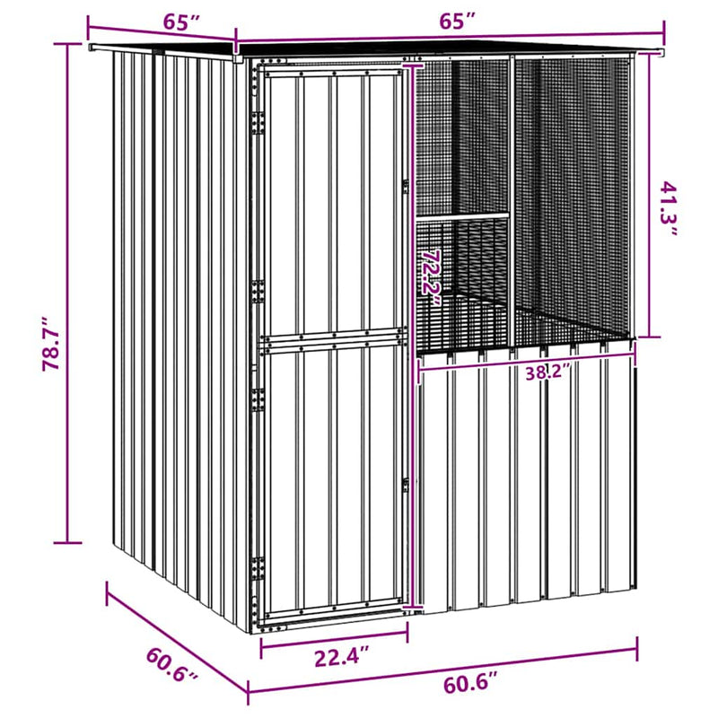 vidaXL Madár kalitka Antracit 154 x 154 x 200 cm Horganyzott acél