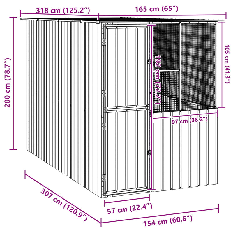 vidaXL Madár kalitka Antracit 315 x 167 x 200 cm Horganyzott acél