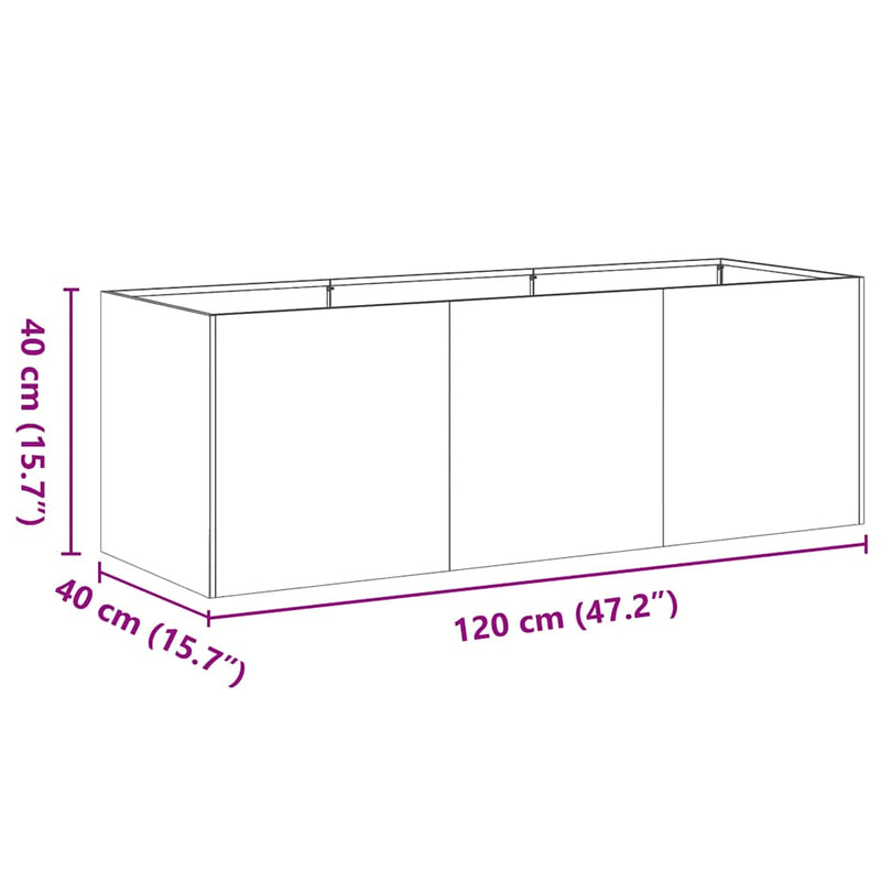 vidaXL növénytartó rozsdás 120x40x40 cm időjárásálló acélból