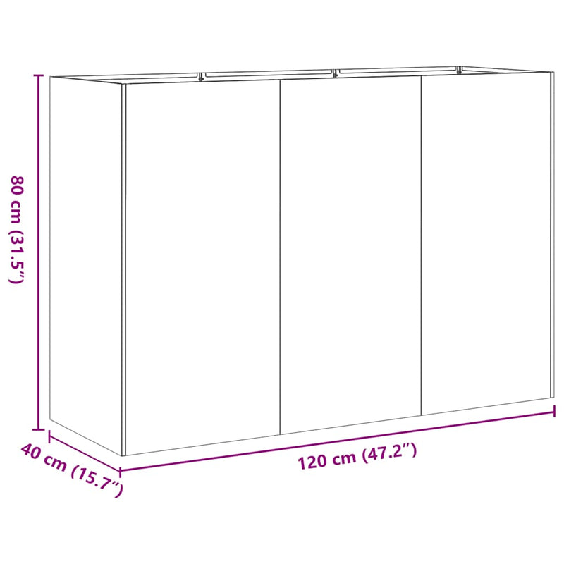 vidaXL ültetvény fekete 120x40x80 cm hidegen hengerelt acélból