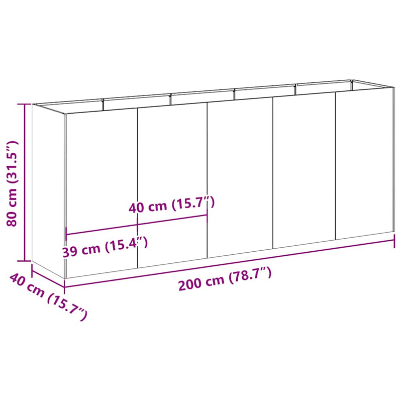 vidaXL ültetvény fekete 200x40x80 cm hidegen hengerelt acélból