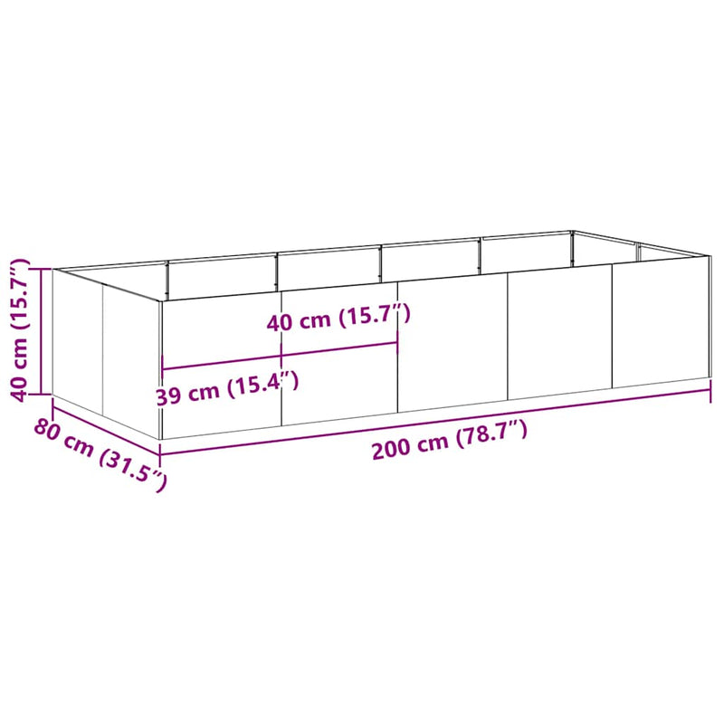 vidaXL ültetőtartó fekete 200x80x40 cm acél