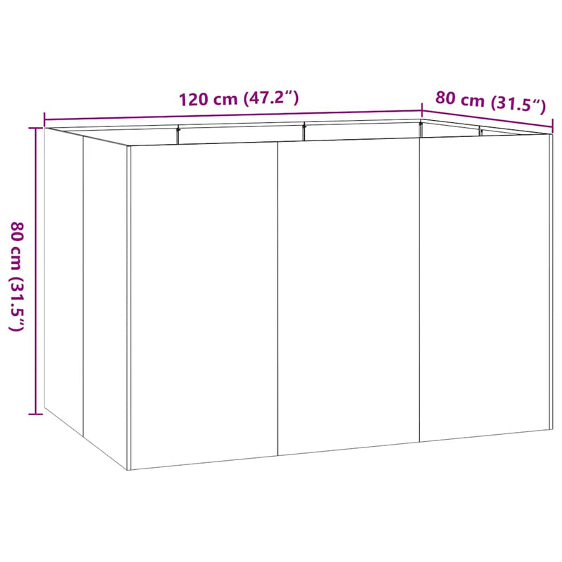 vidaXL ültető rozsdás 120x80x80 cm időjárásálló acélból