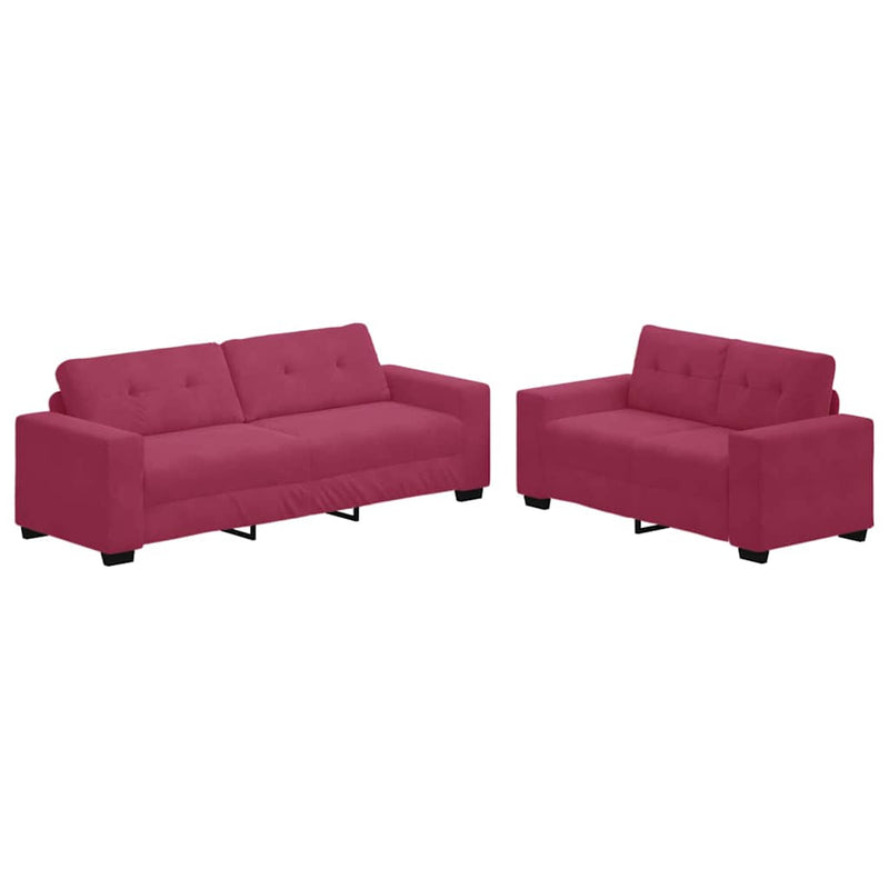vidaXL Kanapé Szett 2 pcs bordó 221 x 78 x 80 cm Bársony