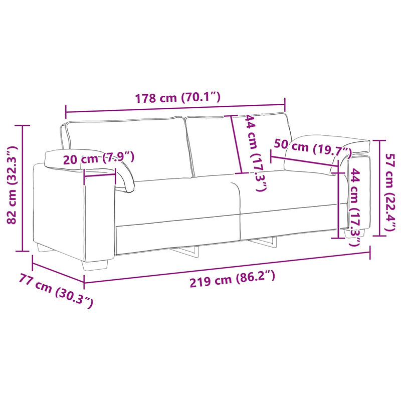 vidaXL Kanapé Szett 2 pcs Fekete 219 x 77 x 82 cm szövet