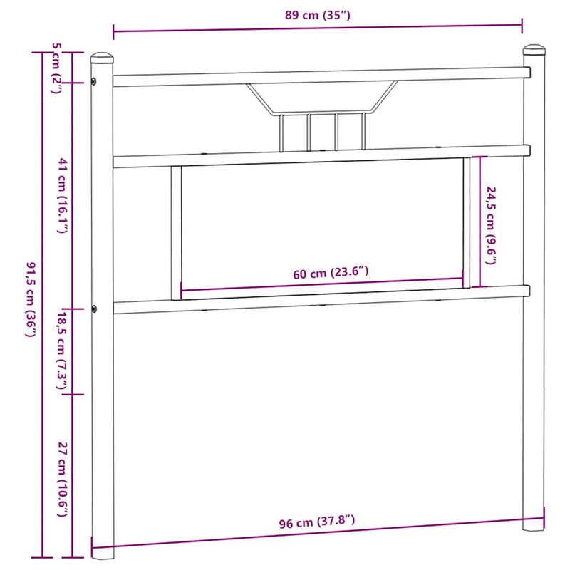 vidaXL füstös tölgy színű szerelt fa és acél fejtámla 90 cm