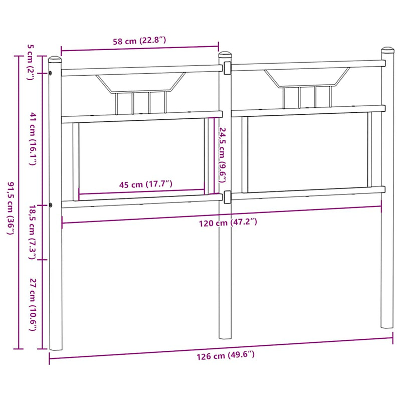 vidaXL füstös tölgy színű szerelt fa és acél fejtámla 120 cm