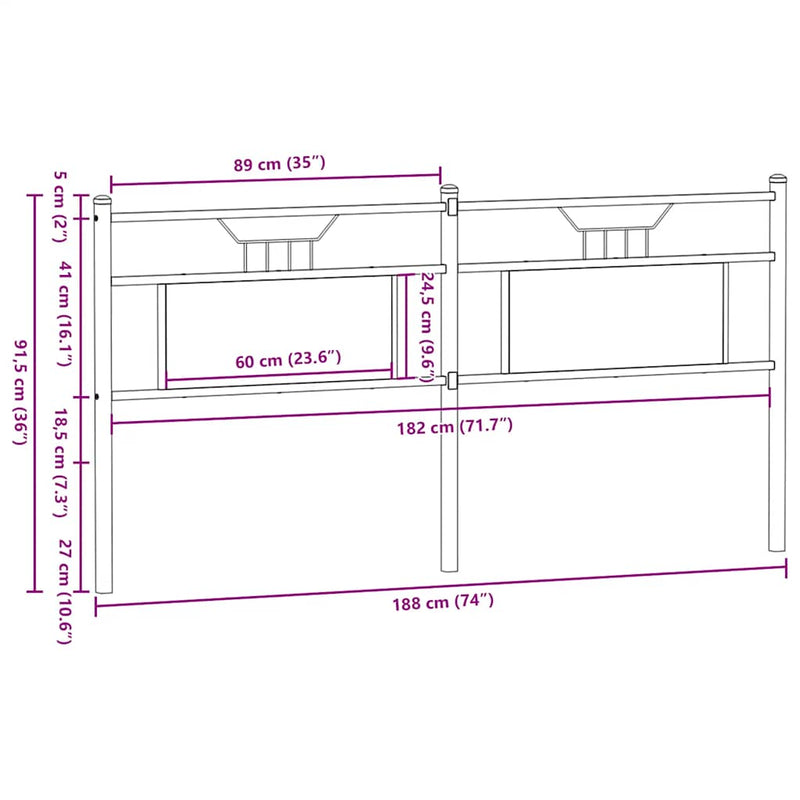 vidaXL füstös tölgy színű szerelt fa és acél fejtámla 180 cm