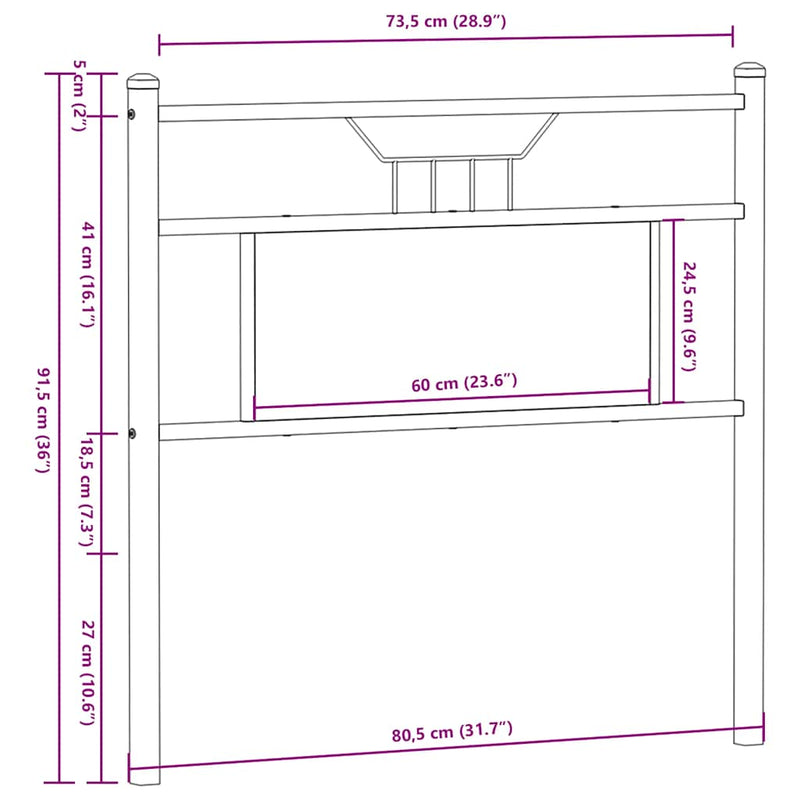 vidaXL sonoma tölgy színű szerelt fa és acél fejtámla 75 cm