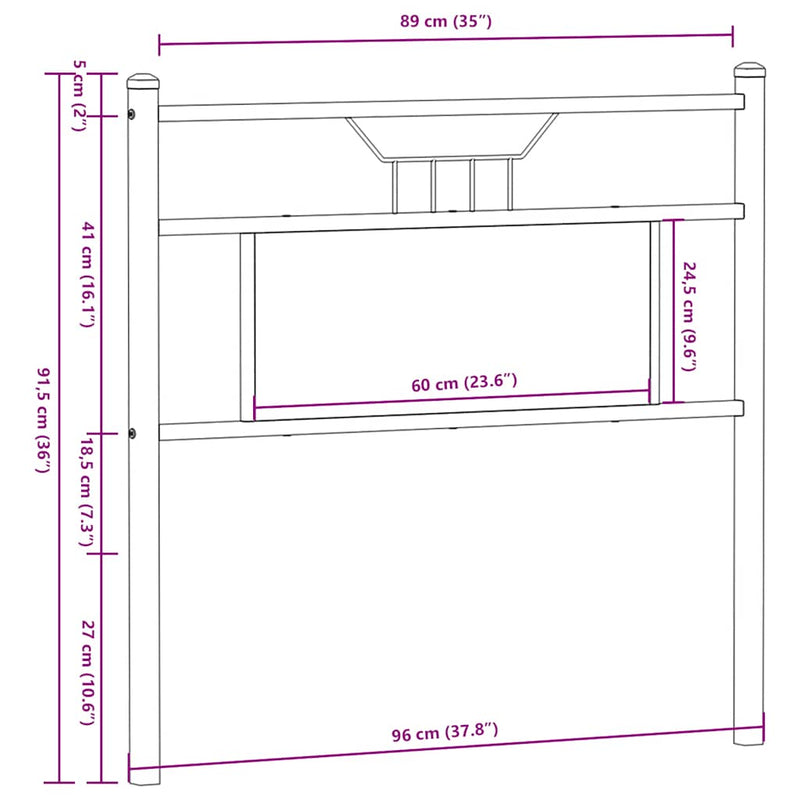 vidaXL barna tölgy színű szerelt fa és acél fejtámla 90 cm