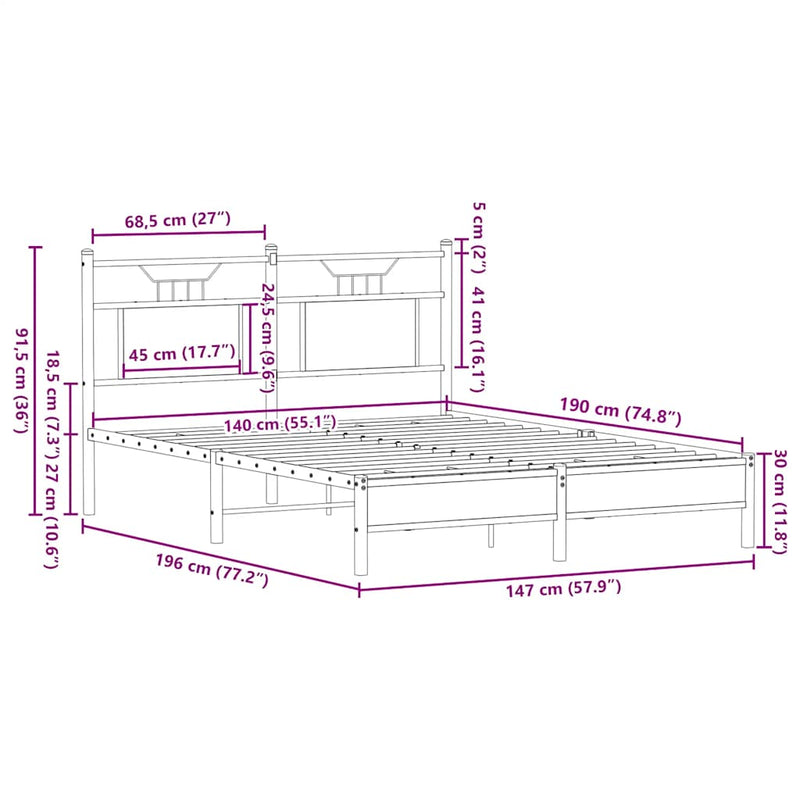 vidaXL barna tölgy színű szerelt fa ágykeret matrac nélkül 140x190 cm