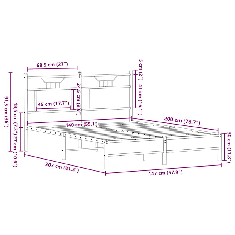 vidaXL barna tölgy színű szerelt fa ágykeret matrac nélkül 140x200 cm