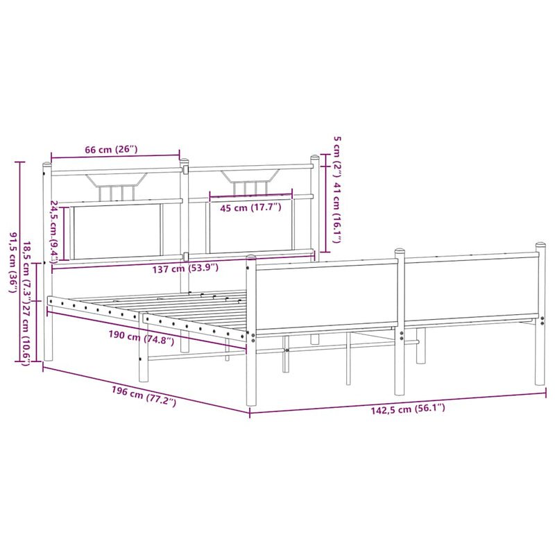 vidaXL barna tölgy színű szerelt fa ágykeret matrac nélkül 137x190 cm