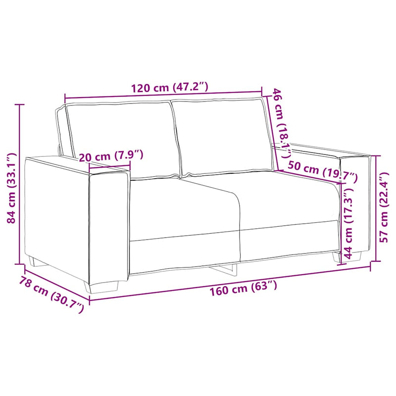 vidaXL kétszemélyes, bézs színű, szövetből készült kanapé 120 cm