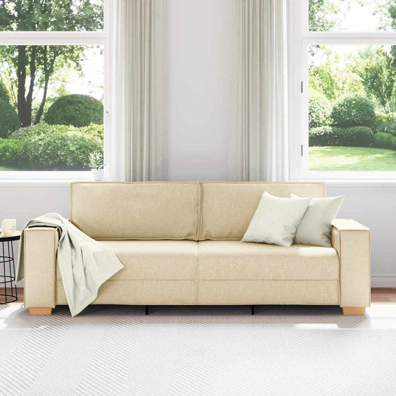 vidaXL 3-Fős kanapé párnával Krém 220 x 78 x 84 cm szövet