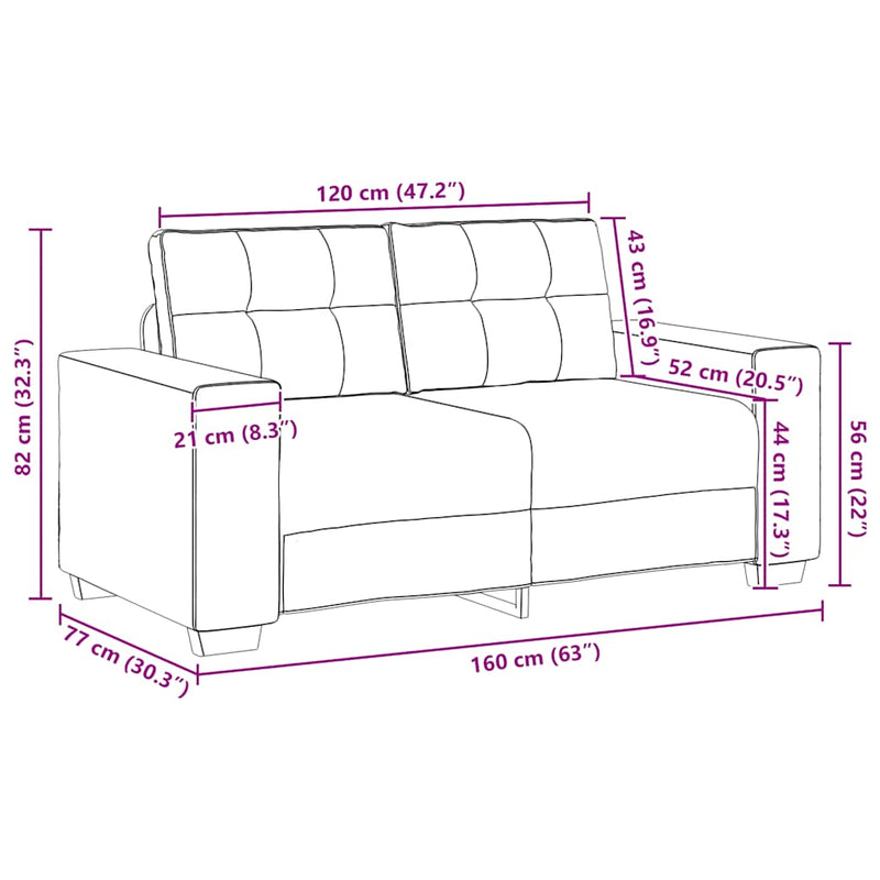 vidaXL fekete bársony loveseat kanapé 120 cm