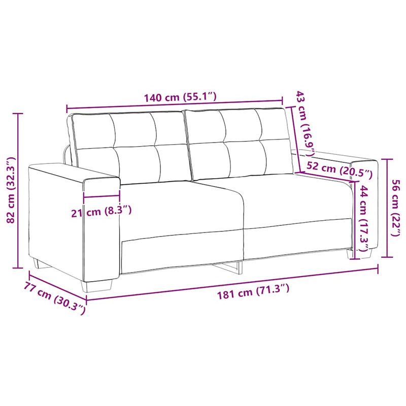 vidaXL barna bársony loveseat kanapé 140 cm