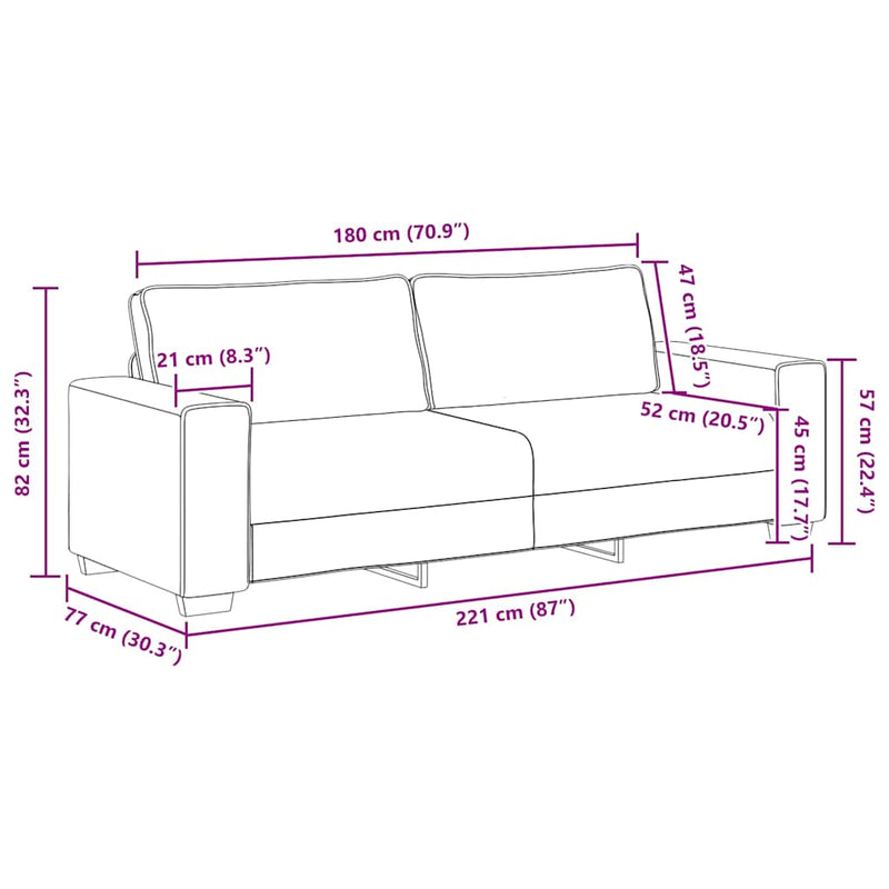 vidaXL 3 személyes sötétszöld szövet kanapé 180 cm