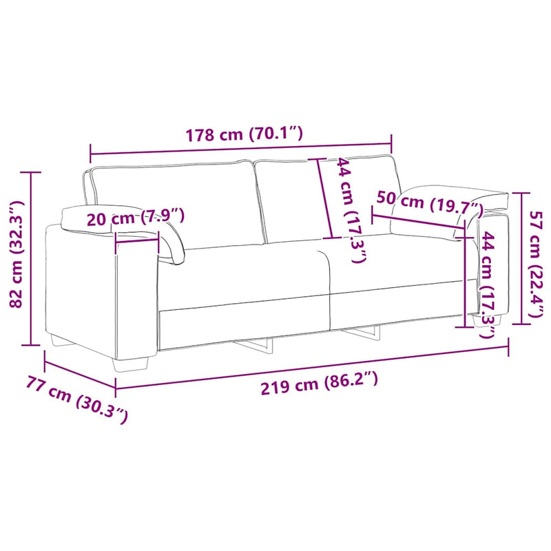 vidaXL Kanapé párnával Fekete 219 x 77 x 82 cm szövet