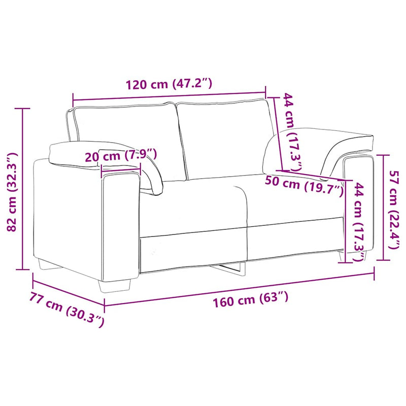 vidaXL krém bársony loveseat kanapé 120 cm