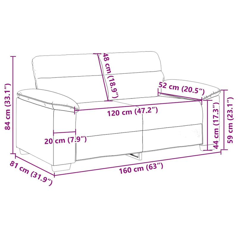 vidaXL kétszemélyes világosszürke szövetkanapé 120 cm