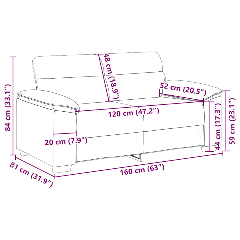 vidaXL kétszemélyes fekete szövetkanapé 120 cm