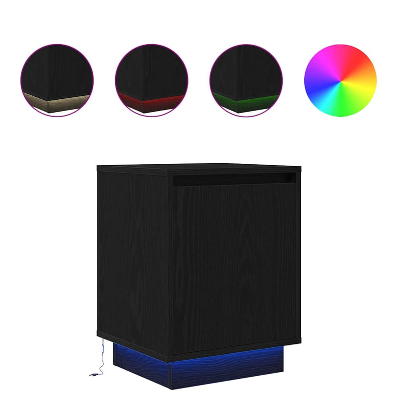 vidaXL 2 db fekete éjjeliszekrények LED világítással 38x34x50 cm