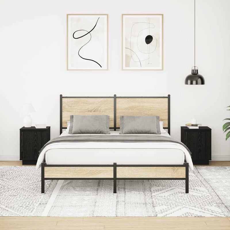 vidaXL 2 db fekete éjjeliszekrények LED világítással 38x34x50 cm
