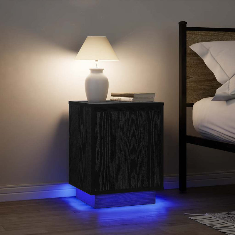 vidaXL 2 db fekete éjjeliszekrények LED világítással 38x34x50 cm