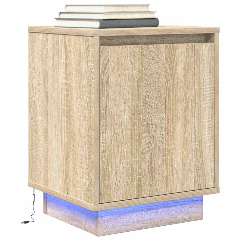 vidaXL sonoma tölgy színű éjjeliszekrény LED-ekkel 38x34x50 cm
