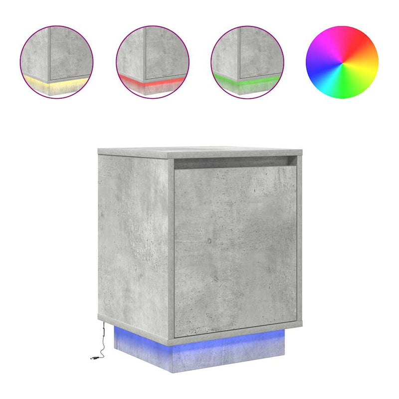 vidaXL betonszürke éjjeliszekrény LED-világítással 38x34x50 cm