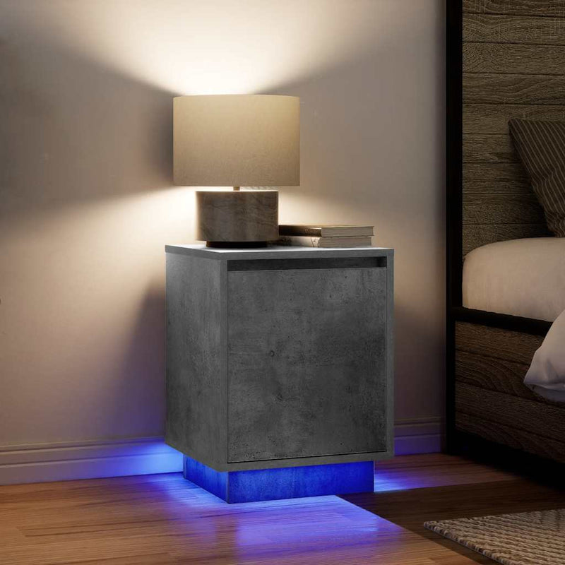 vidaXL betonszürke éjjeliszekrény LED-világítással 38x34x50 cm