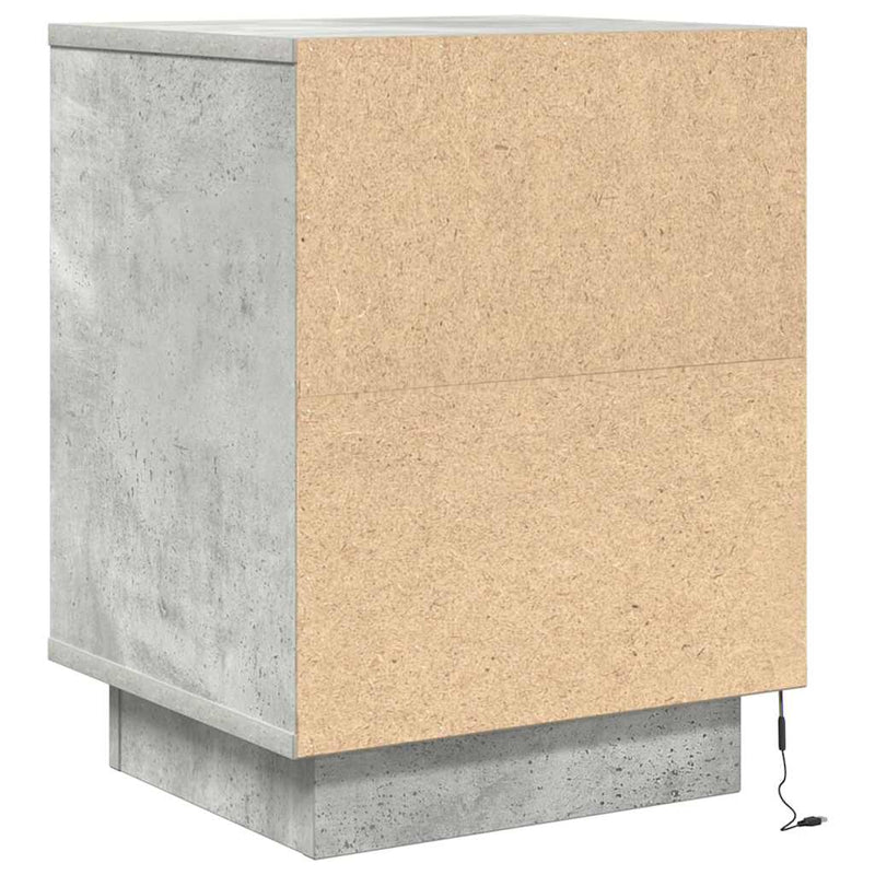 vidaXL betonszürke éjjeliszekrény LED-világítással 38x34x50 cm