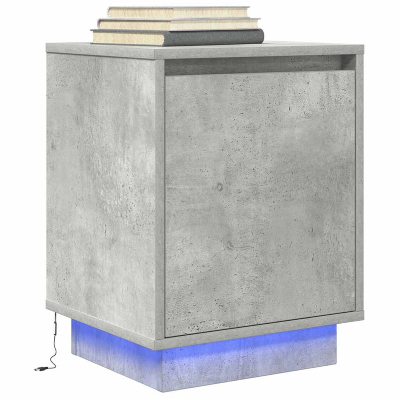 vidaXL betonszürke éjjeliszekrény LED-világítással 38x34x50 cm