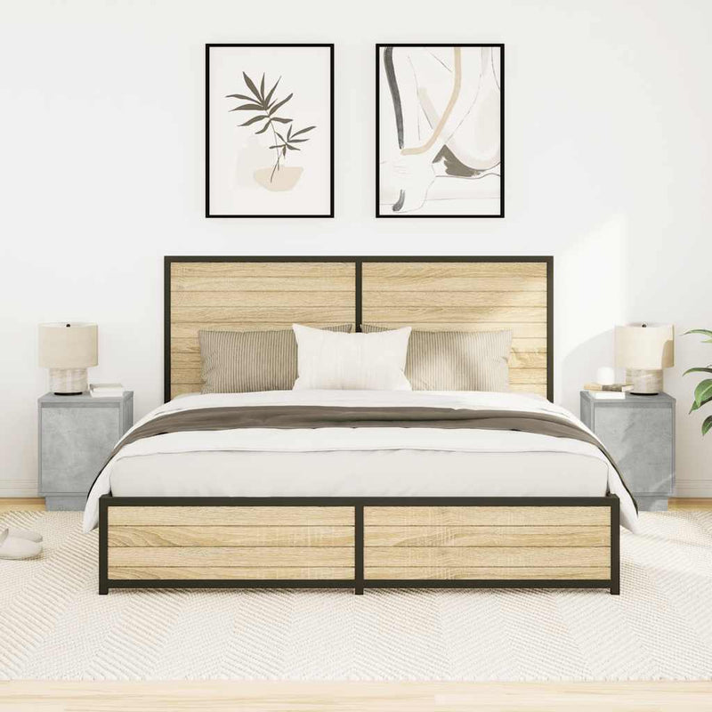 vidaXL 2 db betonszürke éjjeliszekrény LED-fényekkel 38x34x50 cm