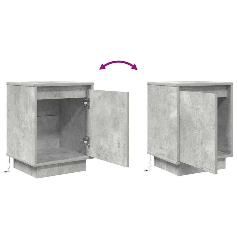 vidaXL 2 db betonszürke éjjeliszekrény LED-fényekkel 38x34x50 cm