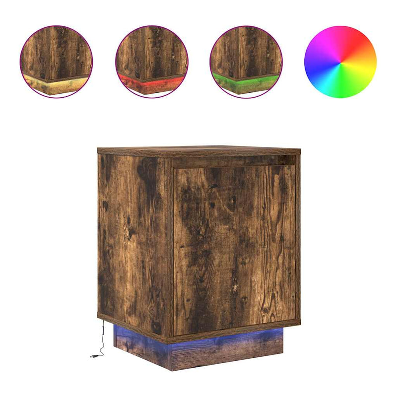 vidaXL 2 db füstölt tölgy éjjeliszekrények LED világítással 38x34x50cm