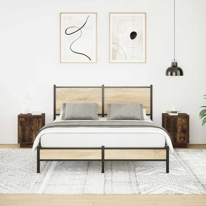 vidaXL 2 db füstölt tölgy éjjeliszekrények LED világítással 38x34x50cm