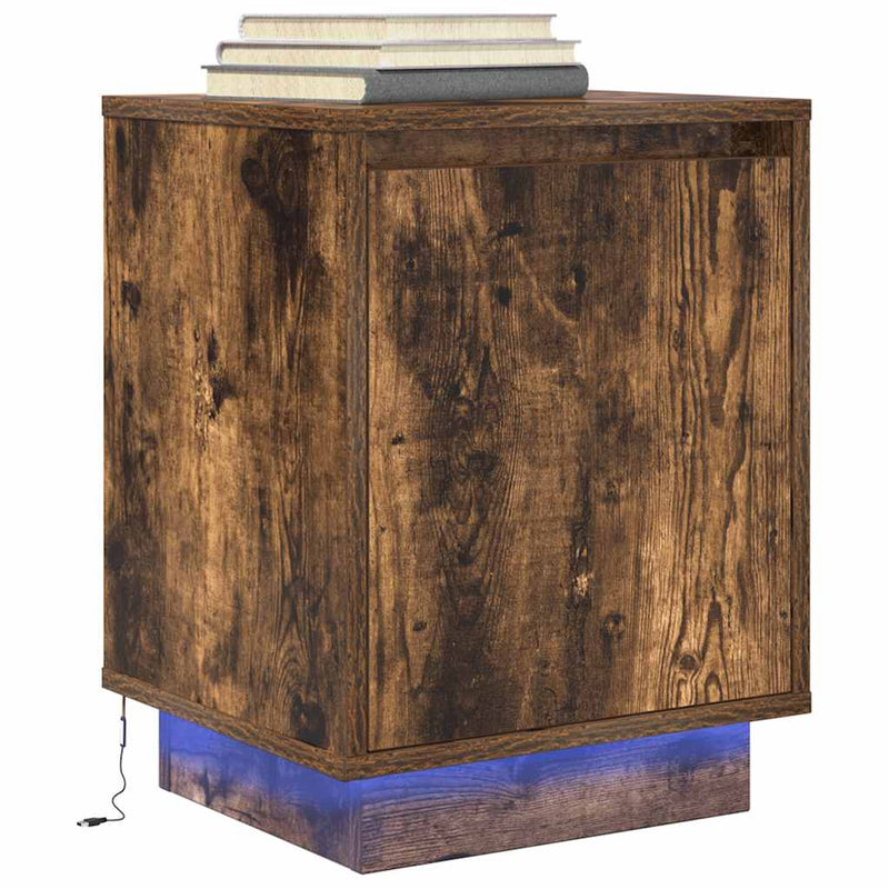 vidaXL 2 db füstölt tölgy éjjeliszekrények LED világítással 38x34x50cm