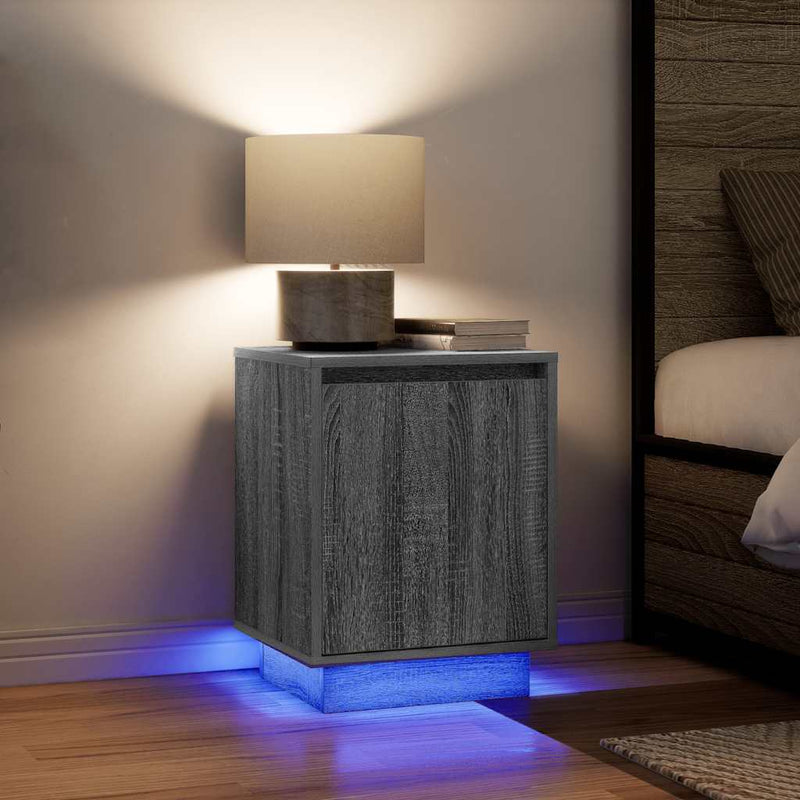 vidaXL szürke sonoma színű éjjeliszekrény LED-világítással 38x34x50 cm
