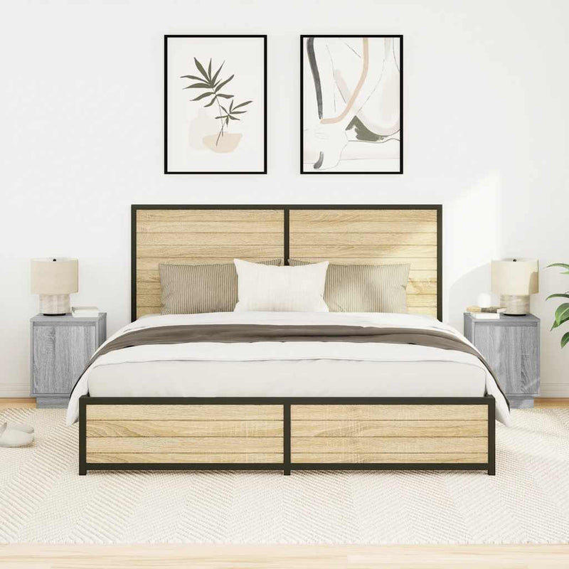 vidaXL 2 db szürke sonoma éjjeliszekrények LED világítással 38x34x50cm