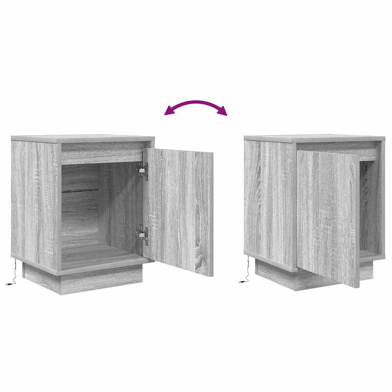 vidaXL 2 db szürke sonoma éjjeliszekrények LED világítással 38x34x50cm